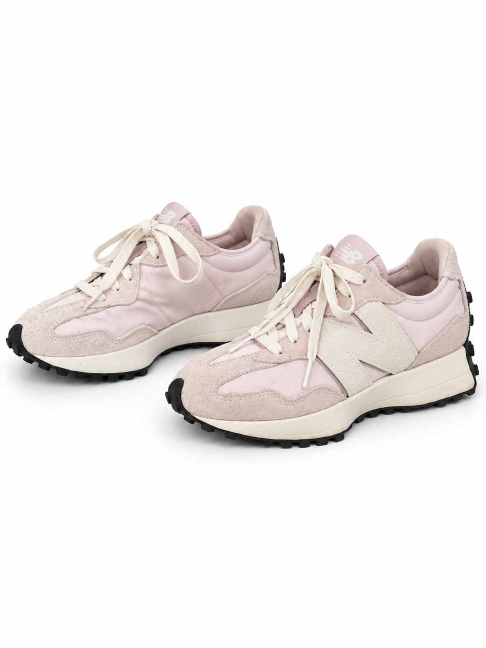 New Balance Women's Light Pink Suede & Nylon Sneakers with Cream Accents